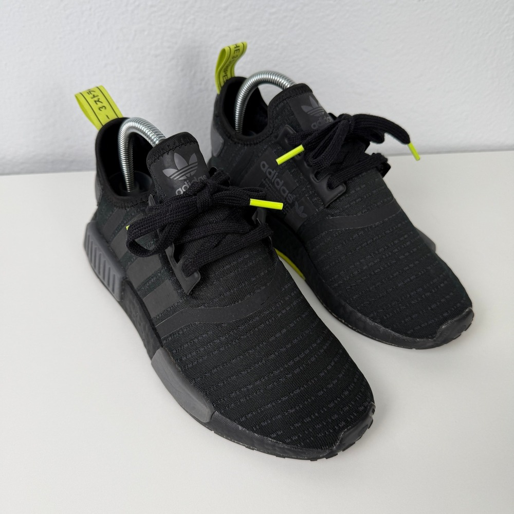 adidas NMD R1 Boost Mens 6 Black Grey Solar Yellow Sneakers F35839 Lace Up